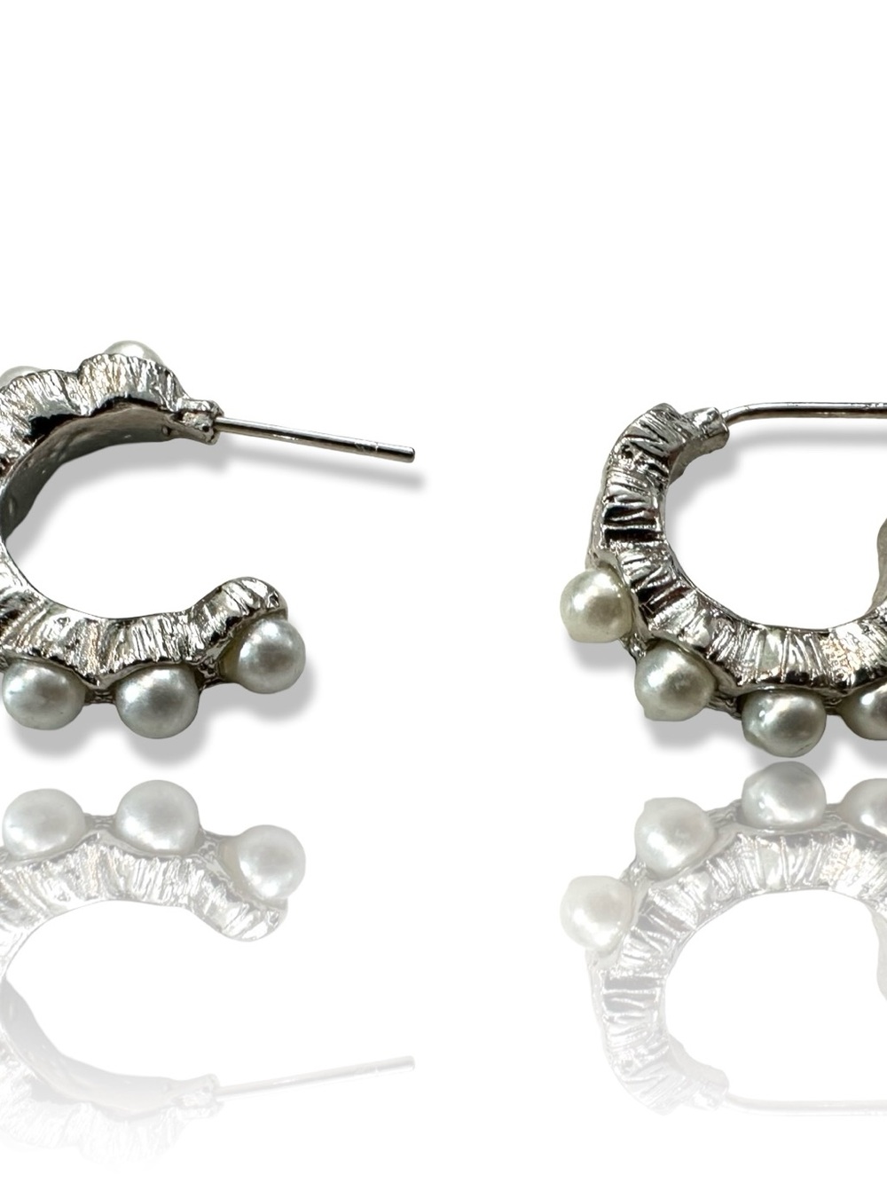 3 for $30 Unique Vintage Silver Hoop Earrings with White Pearl Drops